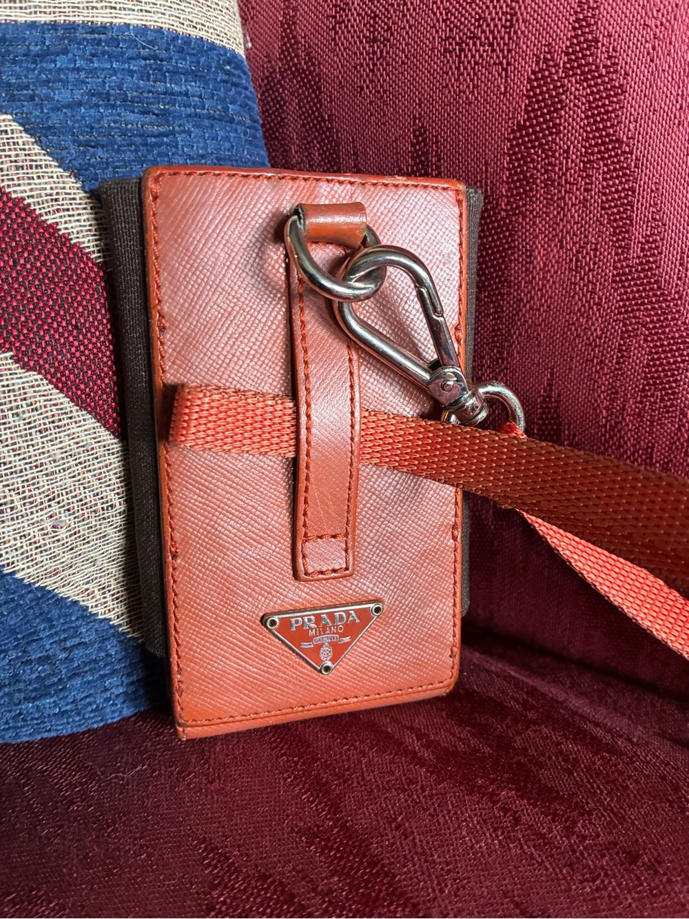 Prada Orange Saffiano Leather Ipod/Cellphone Case with Neck Lanyard - Picture 7 of 12